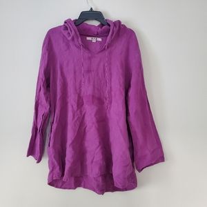 FLAX Long Sleeve Purple Linen Hooded Top Medium